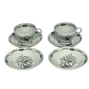 Wedgwood 1957-1964 Retired 'Partridge in a Pear Tree' 2 Footed Cups/4 Saucers